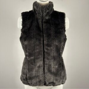Banana Republic Luxe Faux Fur Vest XS Gray Black Plush Shag Gilet❤️